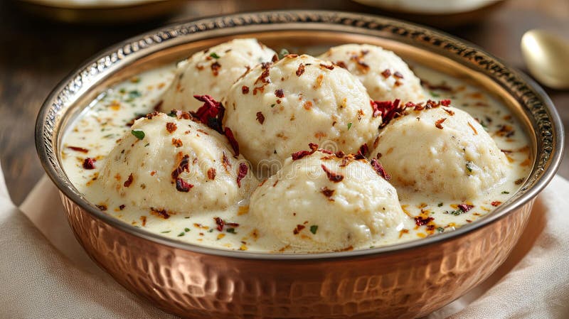 Delicios Malai Kofta in Traditional Copper Bowl on Linen royalty free stock image