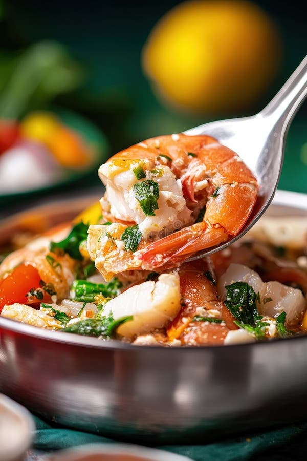 Deliciosa olla de pescado fermentado con verduras frescas y hierbas aromáticas perfectamente cocinadas para una experiencia culina stock de ilustración