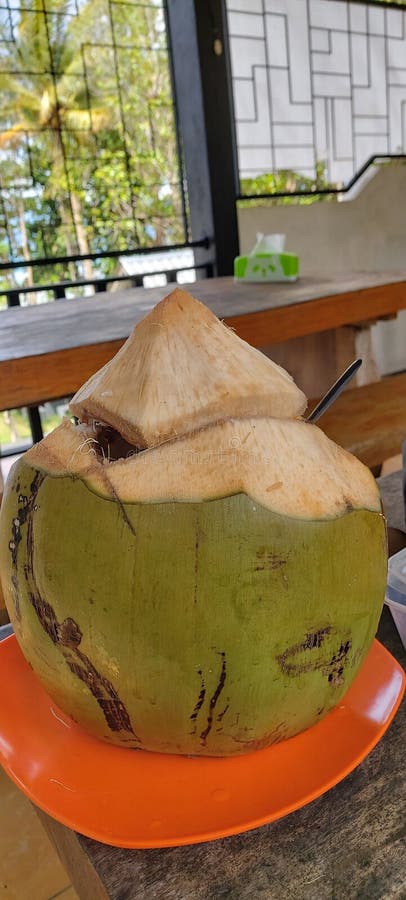 Delicioso coco para beber en la playa fotos de archivo