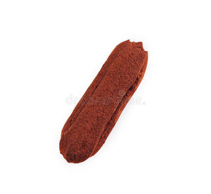 Delicioso eclair de chocolate clásico en blanco fotografía de archivo