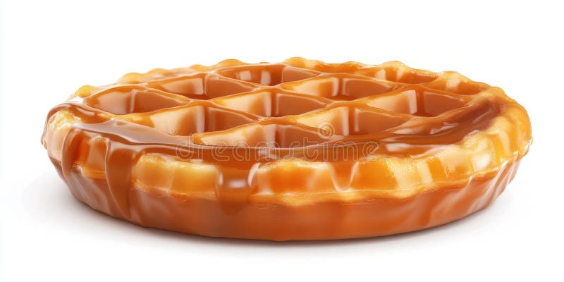 Delicioso gofre dorado con jarabe de caramelo rico en fondo blanco ilustración del vector