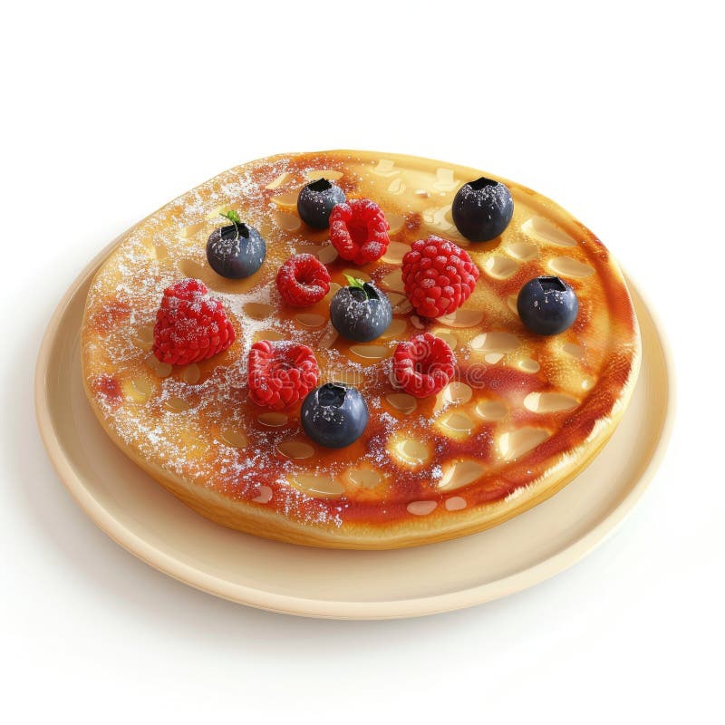 Delicioso Waffle dorado con frambuesas y arándanos libre illustration
