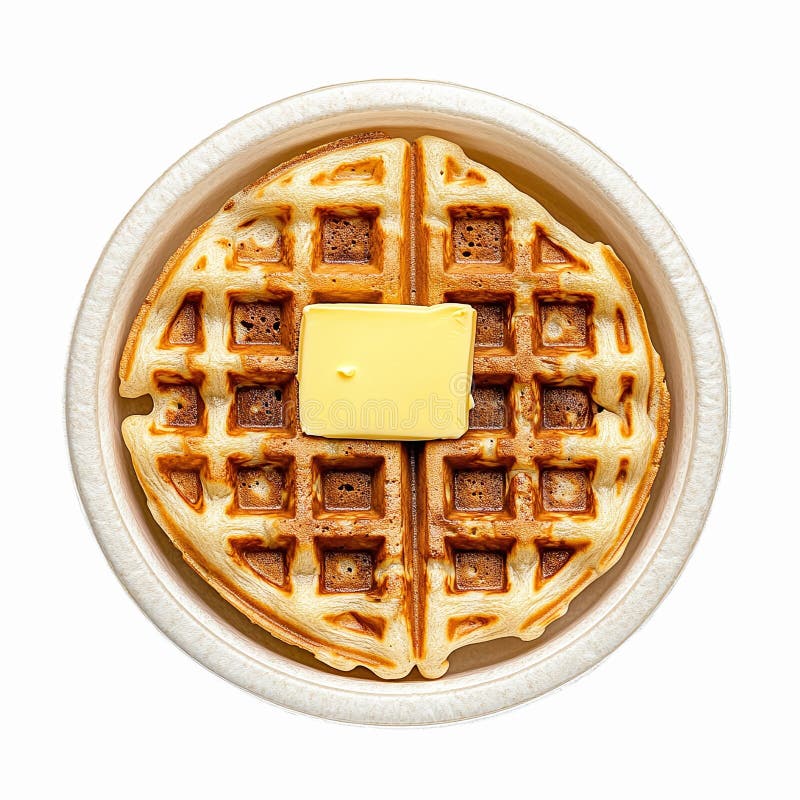 Delicioso Waffle dorado con mantequilla en plato de servicio redondo con fondo transparente stock de ilustración
