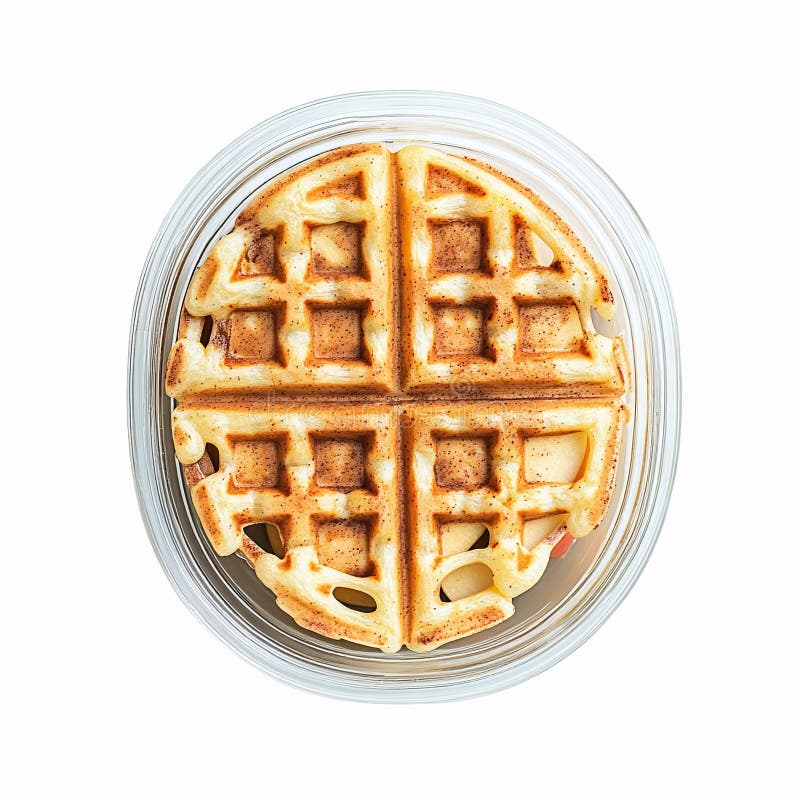 Delicioso Waffle dorado servido en recipiente transparente para el desayuno o el postre stock de ilustración