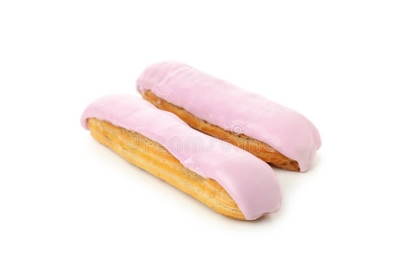 Deliciosos eclairs con crema aislada en fondo blanco fotografía de archivo