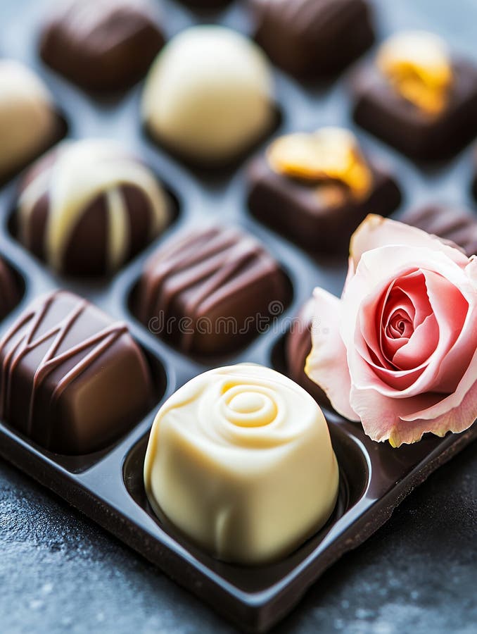 Delicious Assortie Chocolate Truffes Boîte Rose rose cadeau nourriture lait foncé riche amour sucré bonbons gâter illustration libre de droits