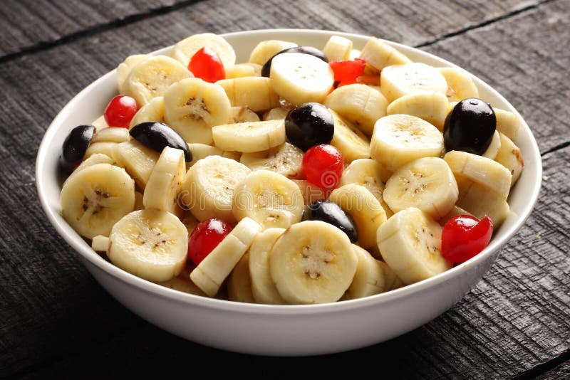 Delicious Banana Fruit Salad In Bowl Stock Photo Image Of Cherry