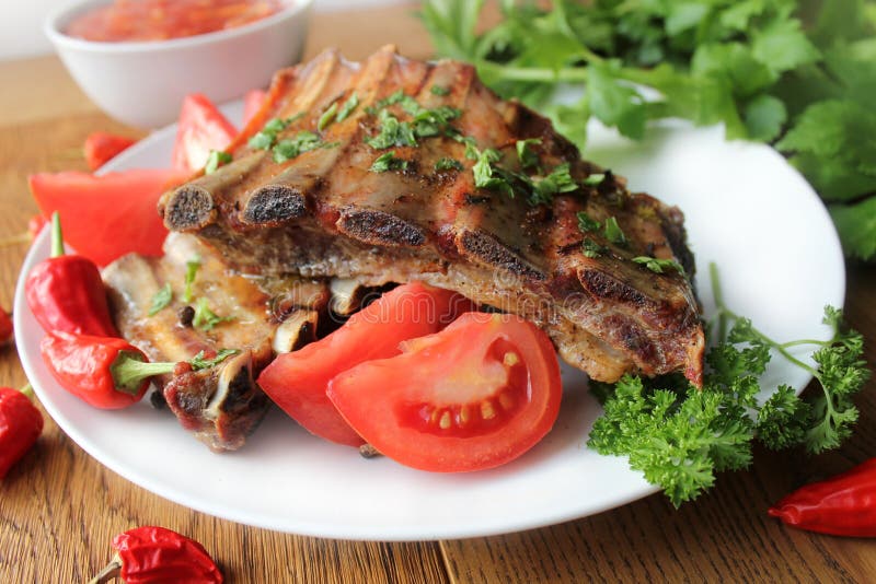 Delicious BBQ Ribs with Herbs Stock Image Image of grilled