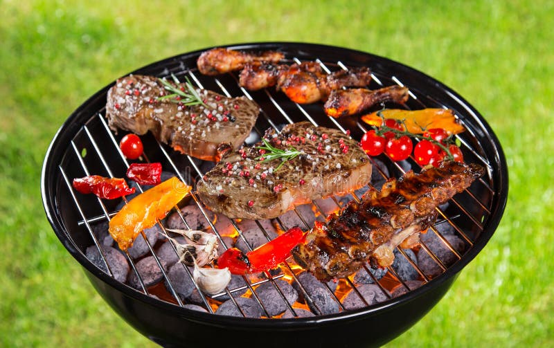 Delicious Beef Meat with Vegetable on a Barbecue Grill. Stock Image ...