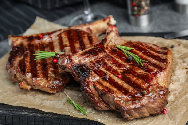 Delicious Beef Steaks on Table, Closeup Stock Photo - Image of organic ...