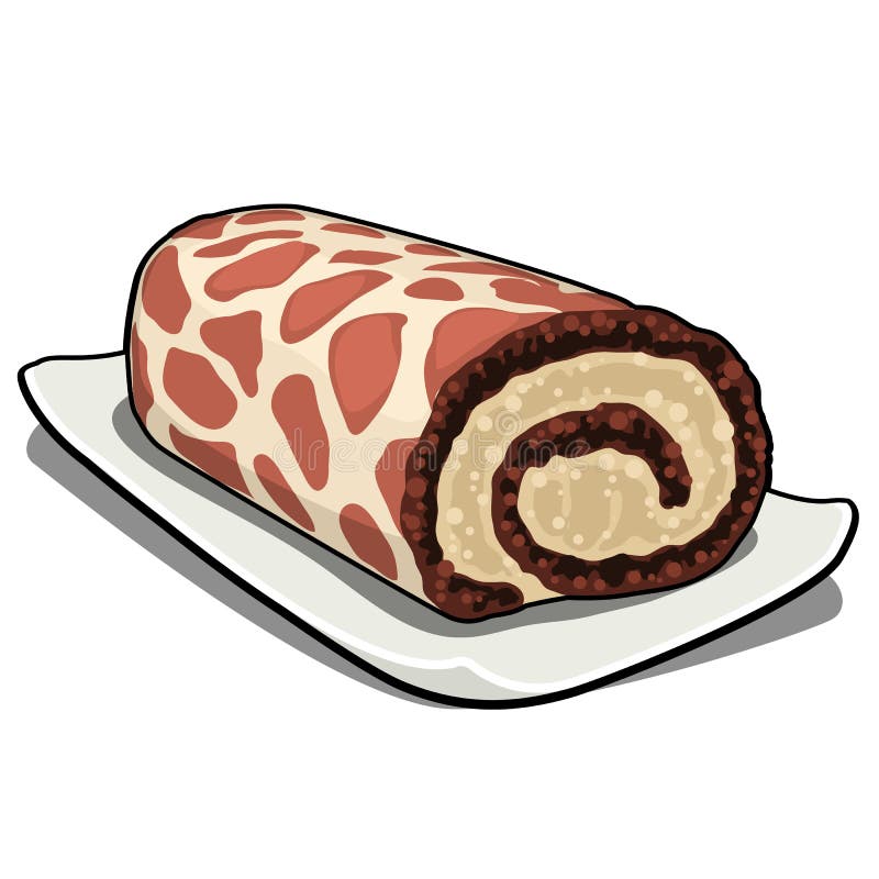 Delicious biscuit swiss roll with cream with a texture in the form of spots of a giraffe isolated on a white background vector illustration