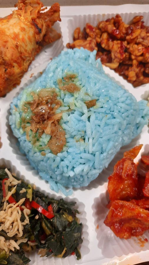 Delicious blue rice for lunch stock photos