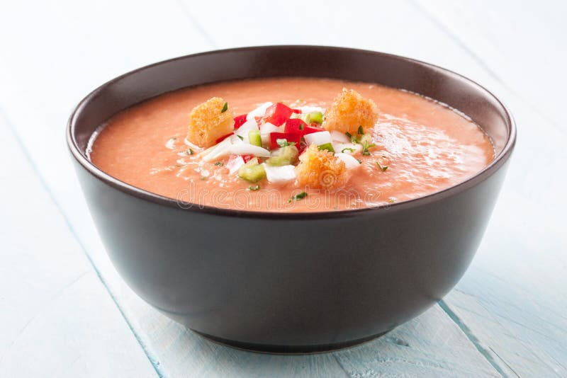 Delicious bowl of gazpacho royalty free stock photo