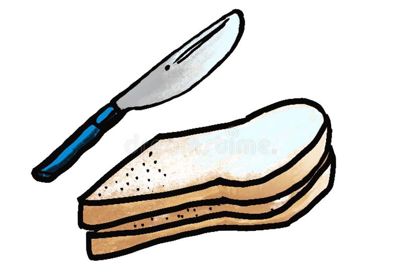 Delicious Bread with Melted Jam and Bread Knife with Cartoon Style