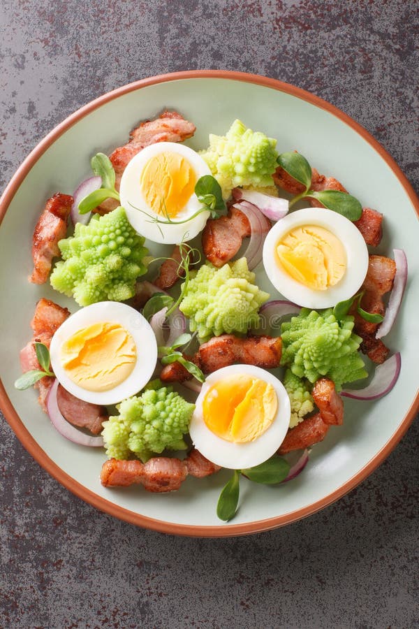 Delicious Breakfast of Romanesco Cabbage, Boiled Eggs, Fried Bacon and ...