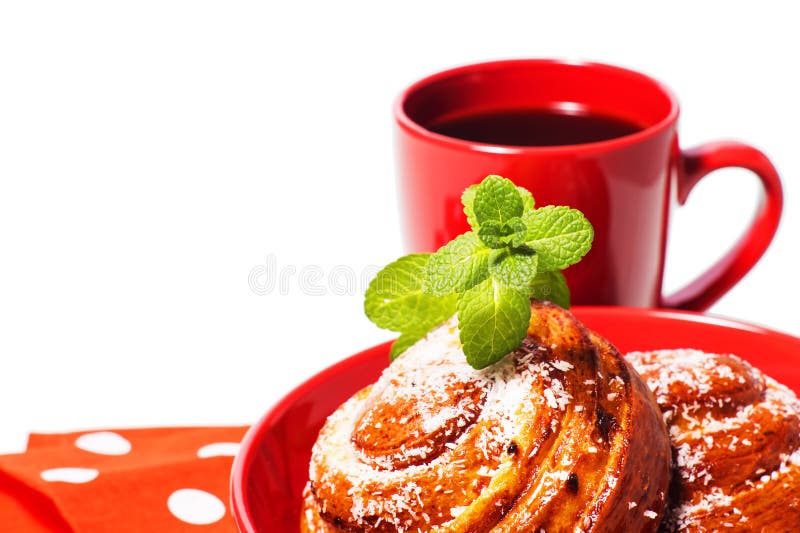 Delicious Breakfast, Sweet Rolls and Coffee Stock Image - Image of