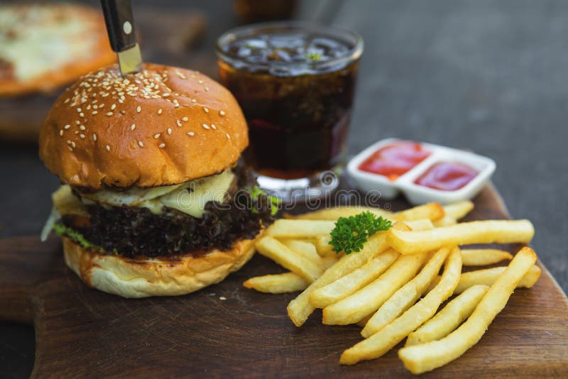 Delicious Burger With French Fries And Cola Drink Stock Image Image