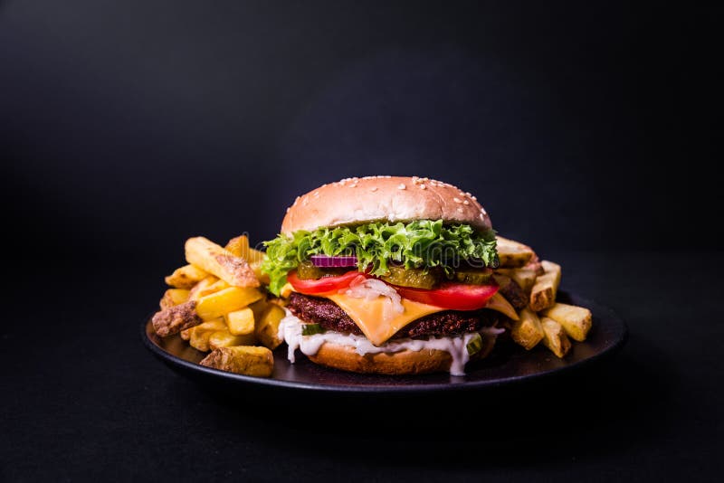 Delicious burger on wood