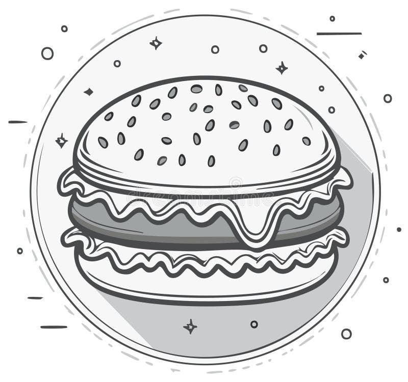Delicious cheeseburger sketch with lettuce cheese and circular border design illustrazione vettoriale