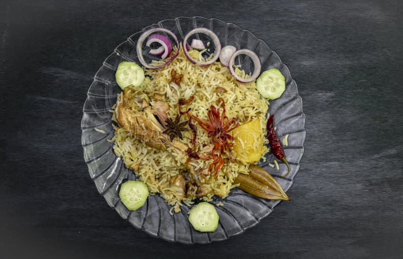 Delicious Chicken Biryani Top View.Biryani Rice Dish Beautiful Indian