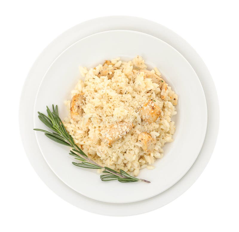 Delicious Chicken Risotto with Rosemary Isolated, Top View Stock Image