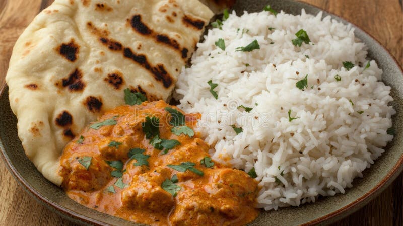 Delicious Chicken Tikka Masala med Naan royaltyfri illustrationer