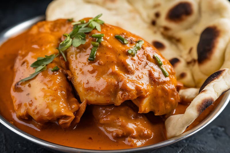 Delicious Chicken Tikka Masala med Naan Bread royaltyfri illustrationer