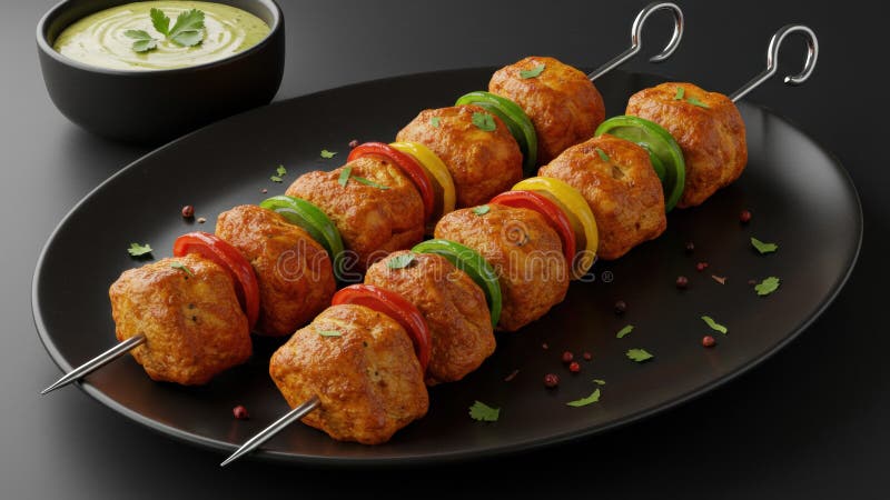 Delicious Chicken Tikka Skewers royaltyfri illustrationer