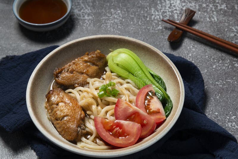 Delicious Chinese noodles with chicken wings