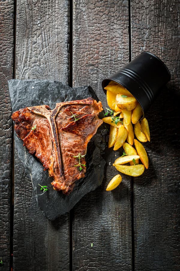 Delicious Chips and Tbone Steak with Herbs and Salt Stock Image Image of sirloin, steak 88942363