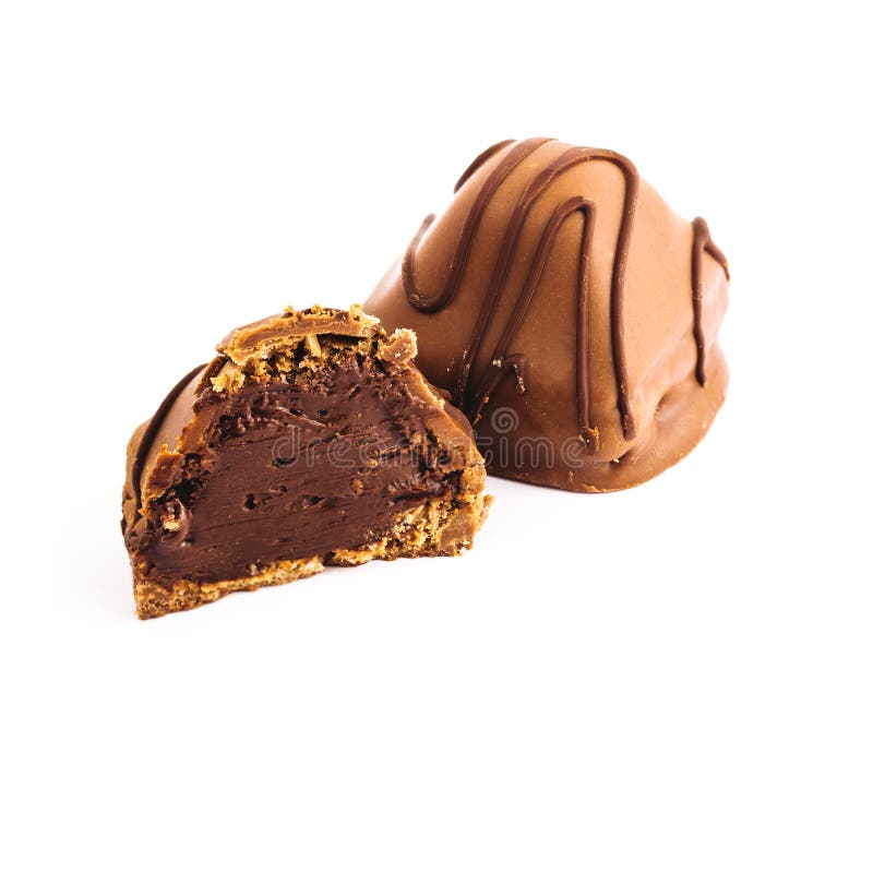 Delicious Chocolate Candy with Filling on White Background Stock Image