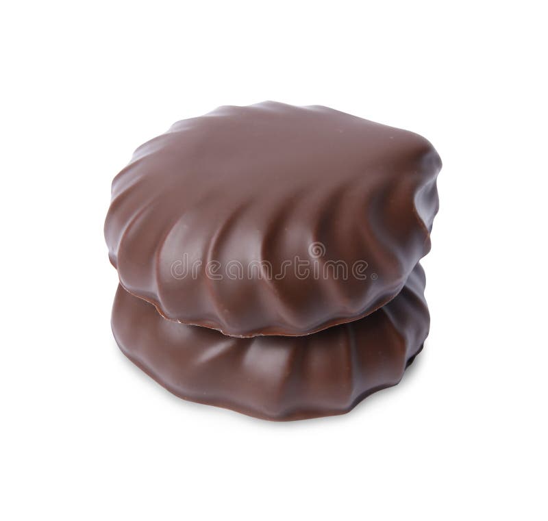 Delicious Chocolate Covered Marshmallows Isolated on White Stock Photo