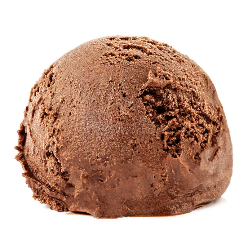 Chocolate Ice Cream Ball and Chocolate Chunks Isolated on White