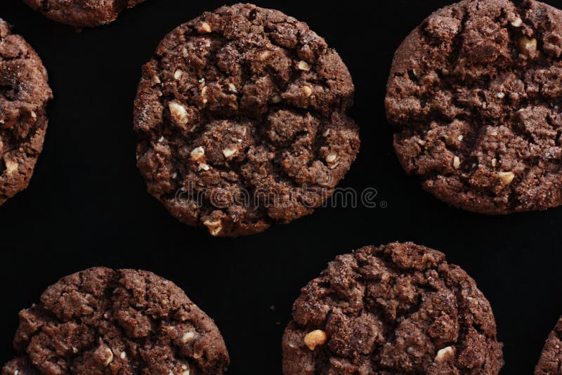 Delicious Christmas chocolate cookies with nuts for Breakfast stock image Delicious Christmas chocolate cookies with nuts for Breakfast stock image