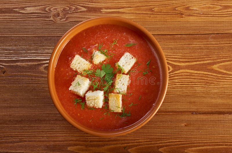 Delicious Cold Gazpacho Soup Stock Image Image of croutons, garnish