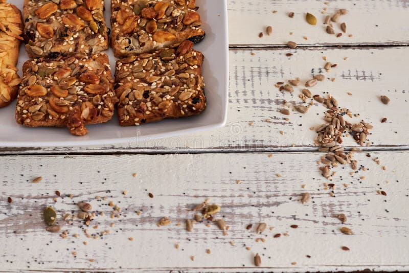 Delicious cookies with nuts and seeds royalty free stock photos Delicious cookies with nuts and seeds royalty free stock photos