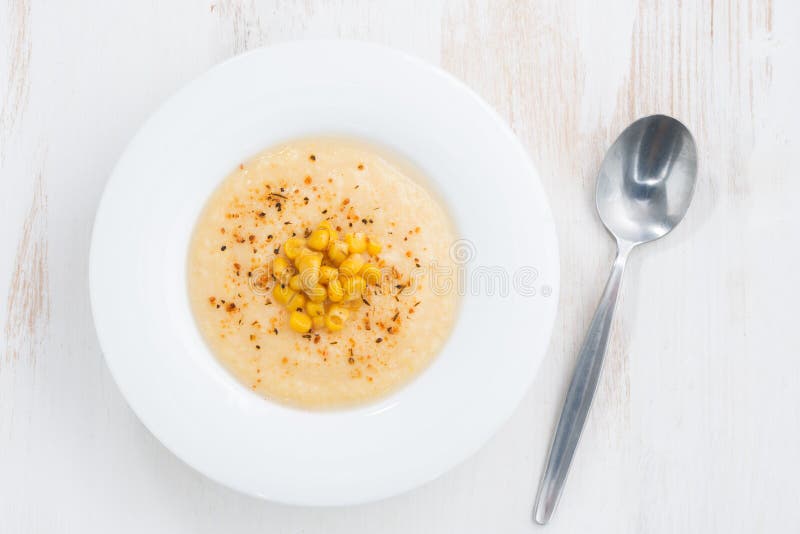 Delicious corn soup, top view