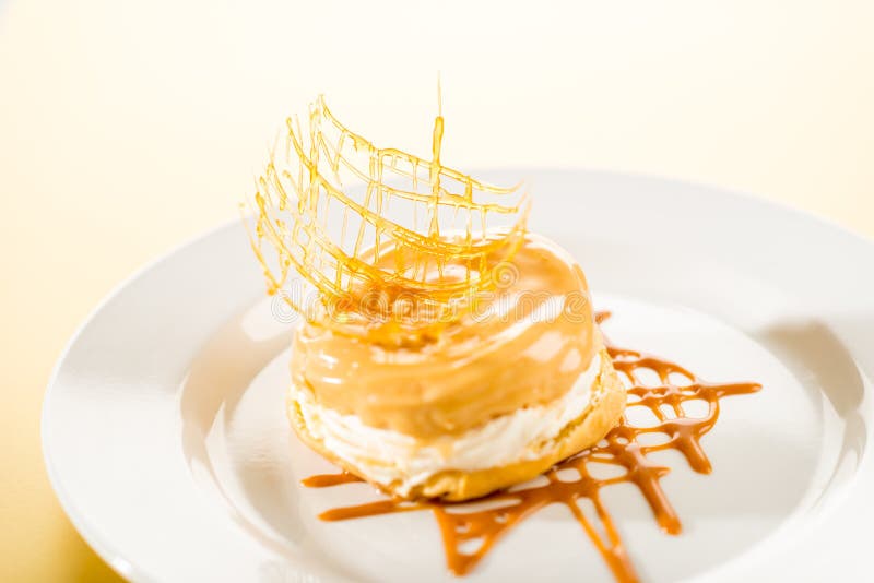 Delicious Creamy Dessert With Caramel Topping Stock Photo Image of sweet, yellow 24816804