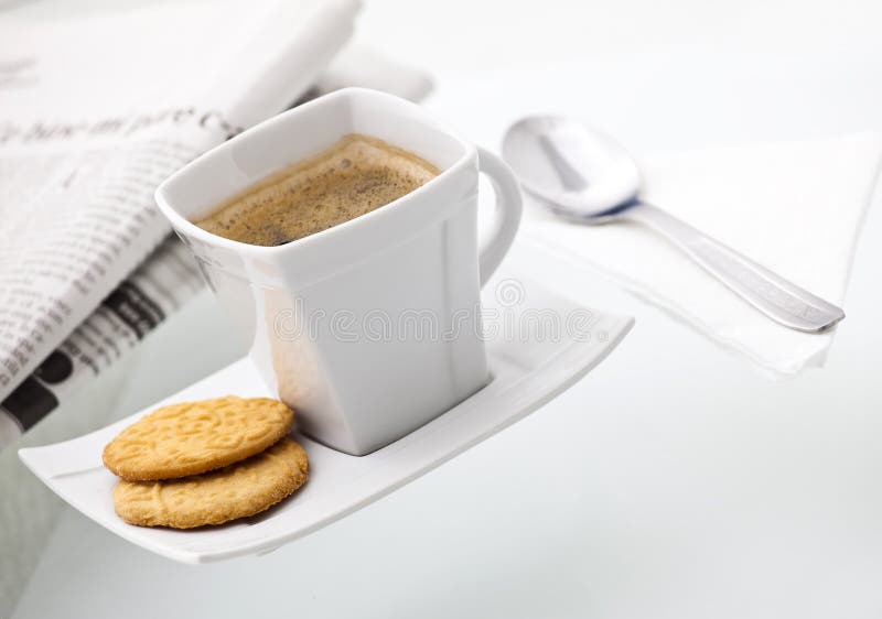 A Delicious Cup of Coffee with Biscuits Stock Photo Image of black