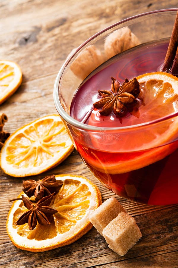 Delicious cup of tea on a rustic wooden table.