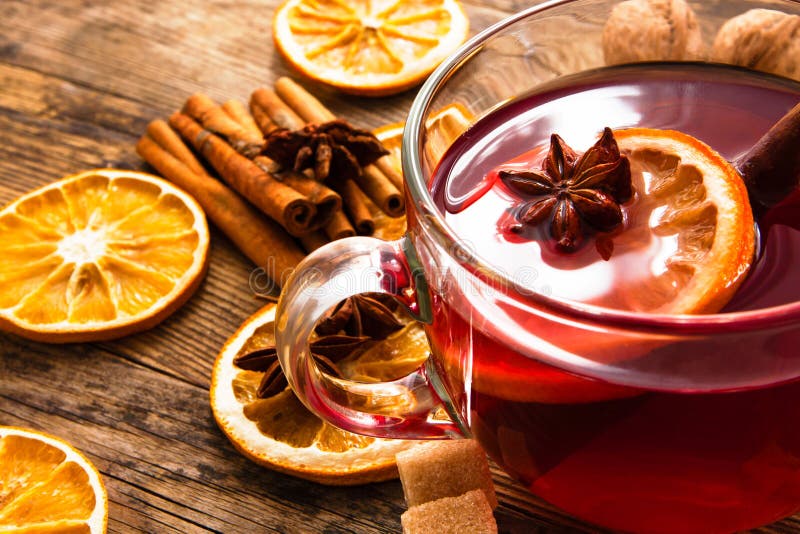 Delicious cup of tea on a rustic wooden table.