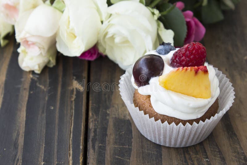 Delicious Cupcake with Fruits and Flowers Stock Photo Image of food