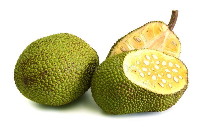 Delicious Cut Fresh Exotic Jackfruit on White Background Stock Photo
