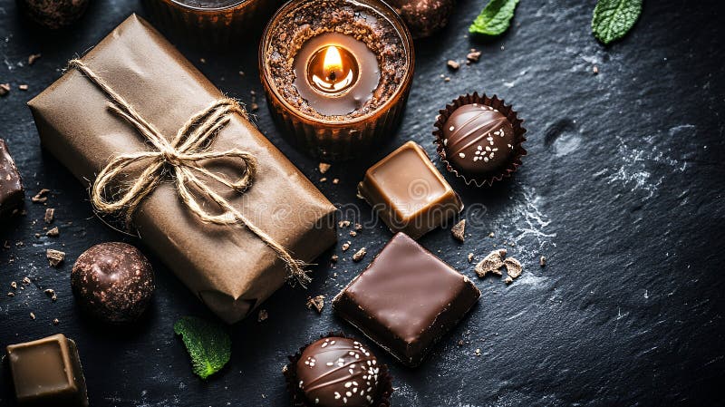 Delicious Dark Chocolate boîte cadeau Assortiment Luxury Sweets Traitements nourriture menthe riche chocolat arôme illustration de vecteur