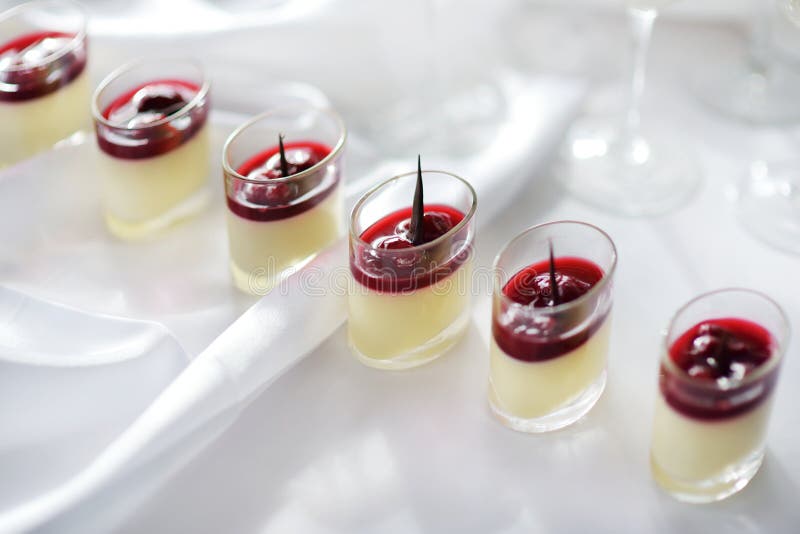 Delicious Dessert of Cream Cheese with Cherry Topping Stock Photo