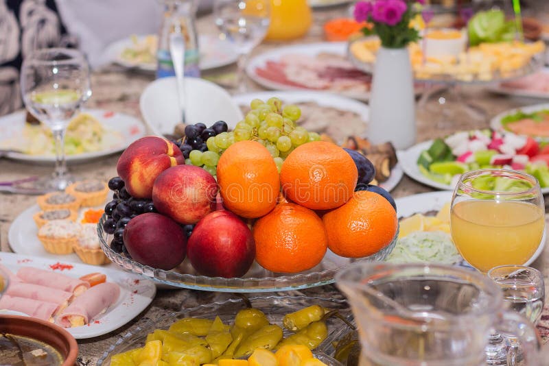 Delicious Dishes on the Festive Table in the Restaurant. Serving Table
