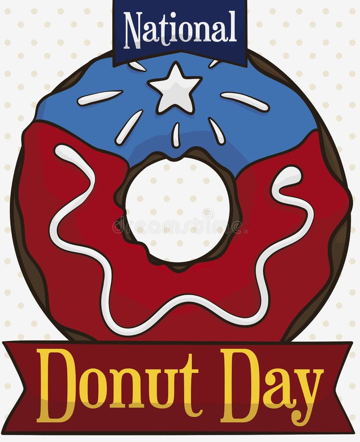 Doughnut Decorated With American Design To Celebrate National Donut Day Vector Illustration