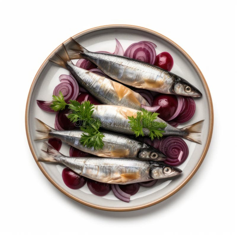 Delicious Dutch Herring with Onions on a Plate High Resolution Image