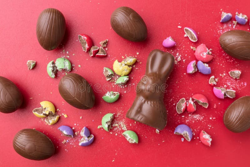 Delicious Easter Chocolate Bunny, Eggs and Sweets Stock Image Image of rustic, eggs 213803611
