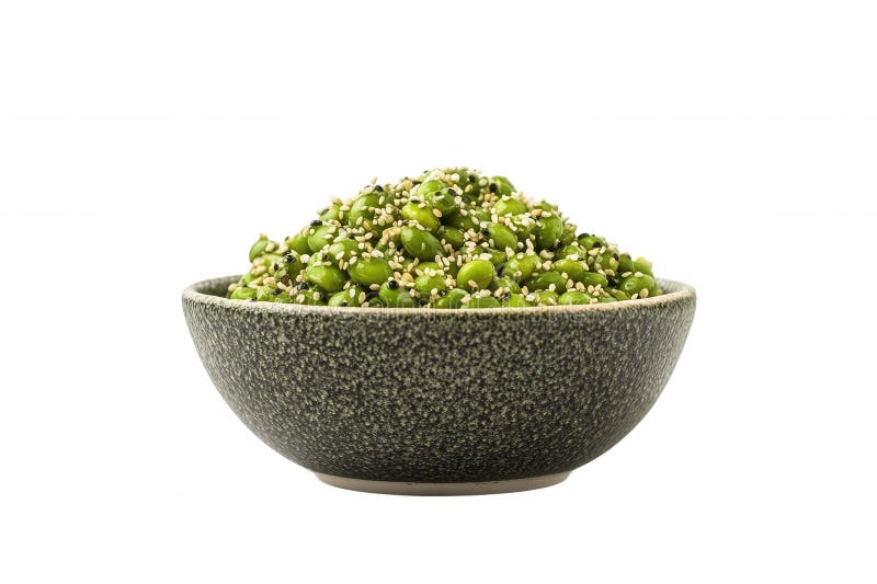 Delicious Edamame Bowl med Sesame Seeds klar att äta arkivfoto